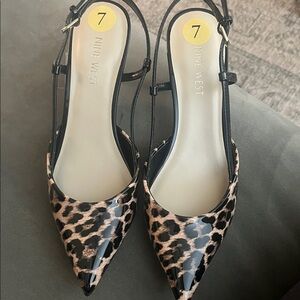 Nine West Leopard Print Pointed Slingback Flats - Black/Tan